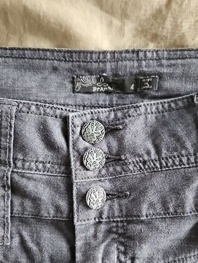 Prana High-Rise Slate Gray Jeans with Decorative Buttons